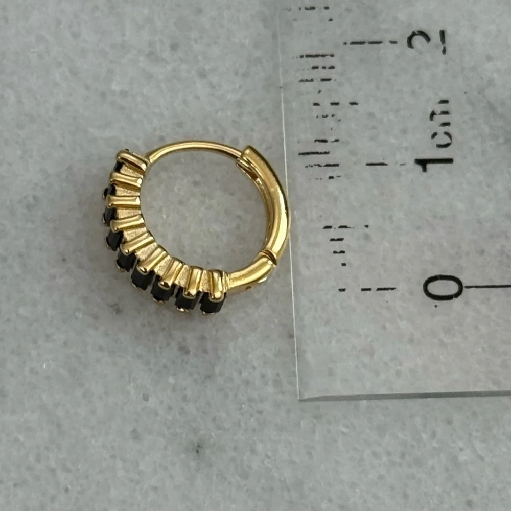Gold Black Princess Stacked Crystal Chunky Hoop Earrings Brand New
